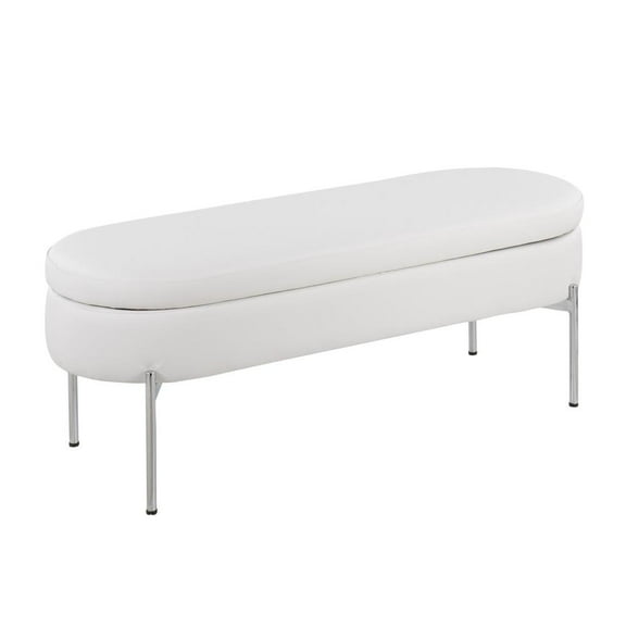 LumiSource Chrome, White PU Chloe Storage Bench
