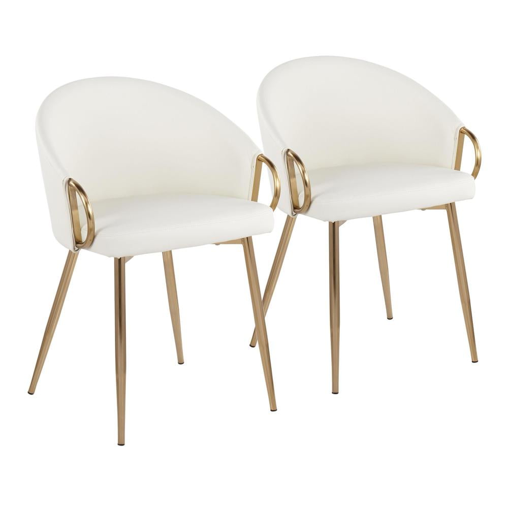 White Faux Leather and Gold Metal Low Upholstered Chair