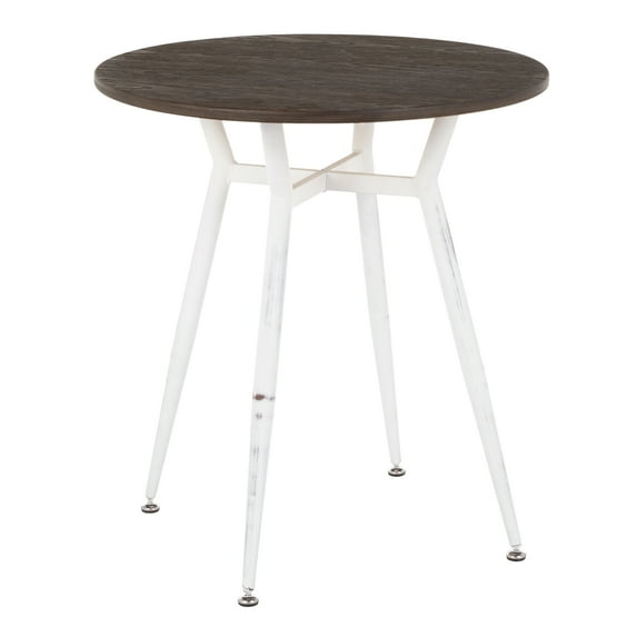 LumiSource Clara Industrial Round Dinette Table - 28" Bamboo Top, Espresso Finish, Metal Legs - Vintage White & Wood Grain, for Kitchen/Dining Room