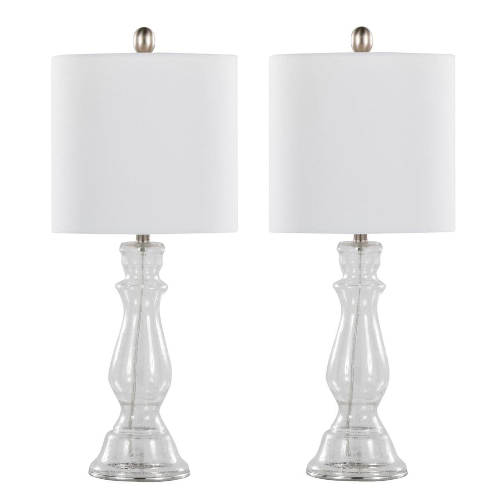 Bishop 24.75" White Glass Table Lamp Set with Linen Shade