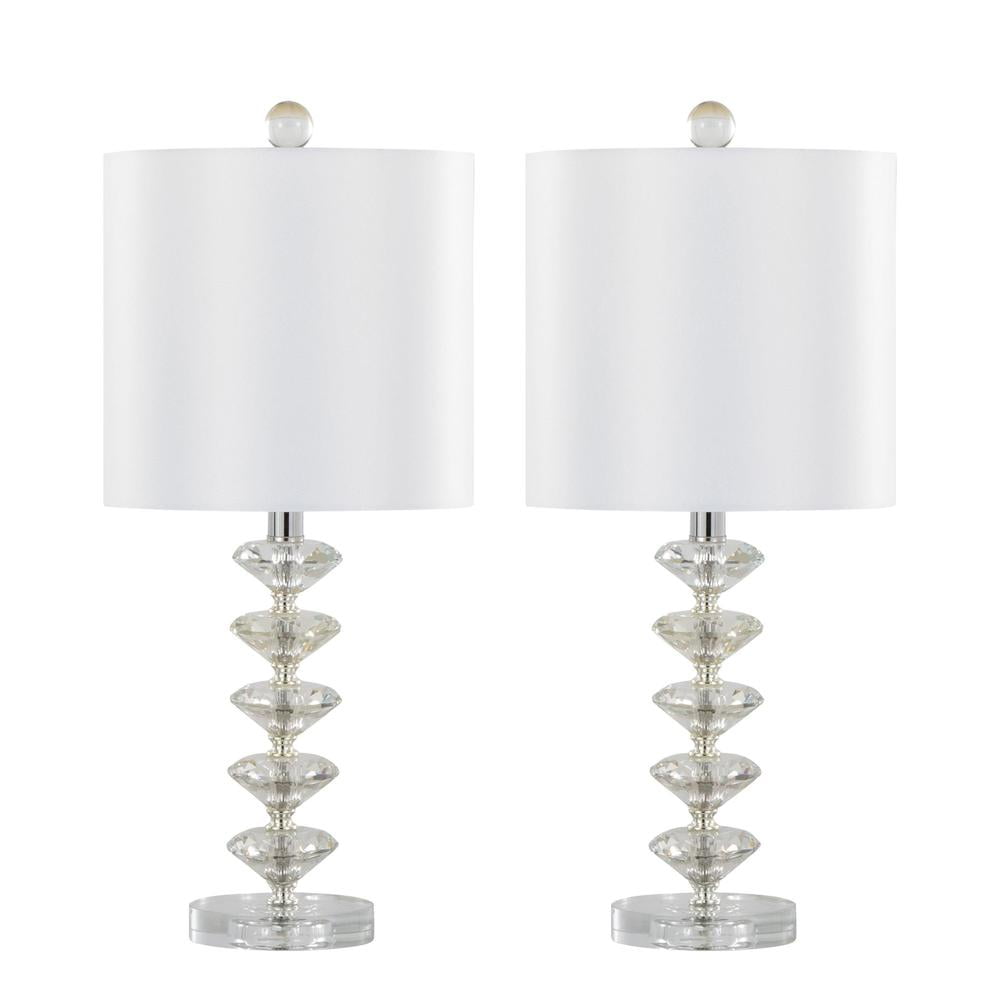 Set of 2 Clear Crystal Table Lamps with Off-White Shades