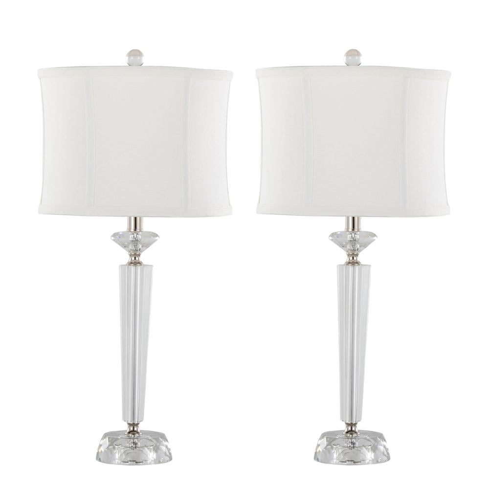 Set of 2 White Crystal Table Lamps with Drum Shades