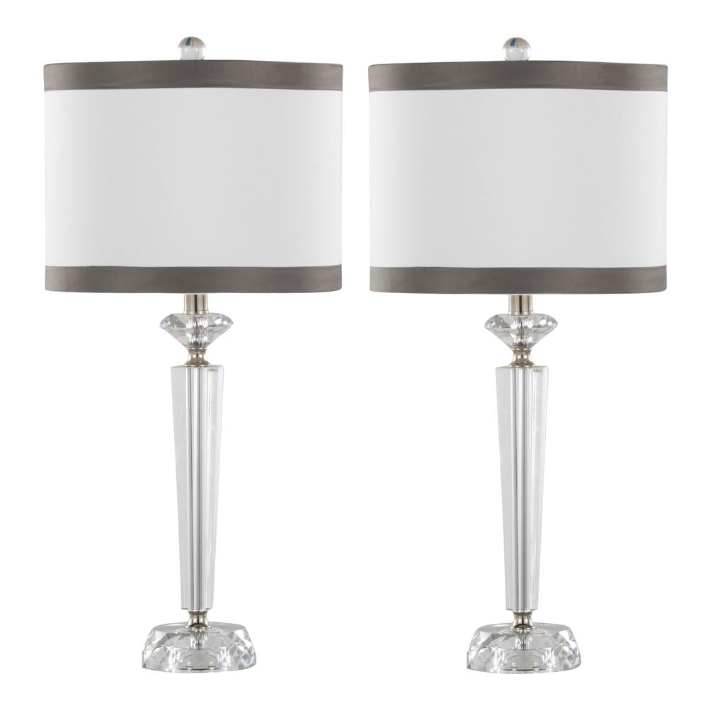 Elegant Crystal Table Lamps with Dark Gray Linen Shade, Set of 2