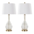 thumbnail image 1 of 27" Clear Crackle Glass Table Lamps w/ Ribbed Teardrop Base and Off-White Linen Shades (Set of 2), 1 of 9