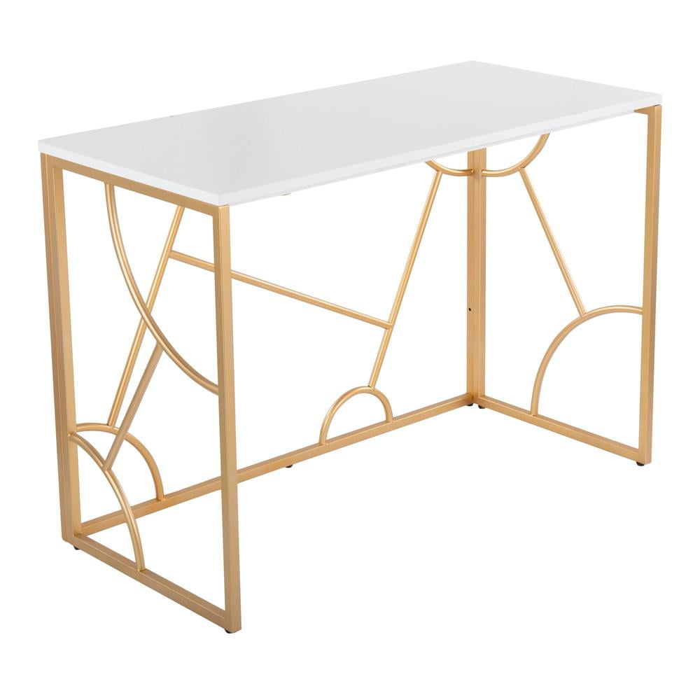 White and Gold Geometric Metal Frame Writing Desk