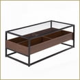 thumbnail image 1 of LumiSource Contemporary Black Metal Walnut Glass Coffee Table with Storage for Living Room, 1 of 5