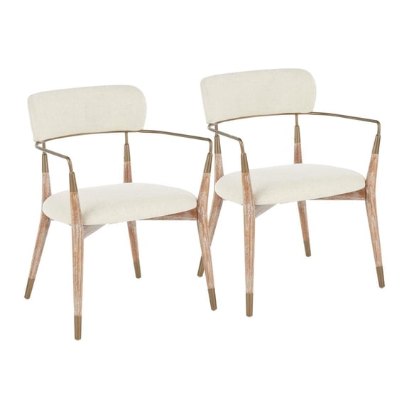 LumiSource Copper Metal, White Washed Wood, Cream Noise Fabric Savannah Chair - Set of 2