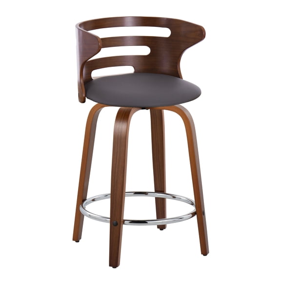 Carson Carrington  Cranagh 24" Upholstered Counter Stools (Set of 2) Standard Brown Faux Leather/Walnut/Chrome Chrome Finish,Walnut Finish Wood,Faux