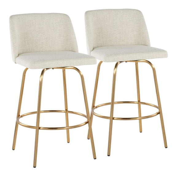 LumiSource Cream Fabric, Gold Metal Toriano 26" Fixed-Height Counter Stool - Set of 2