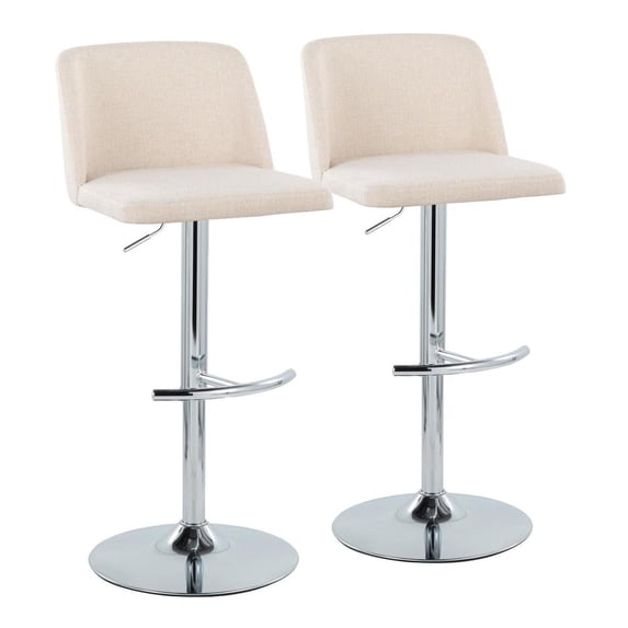 LumiSource Cream Noise Fabric, Chrome Metal Toriano Adjustable Barstool - Set of 2