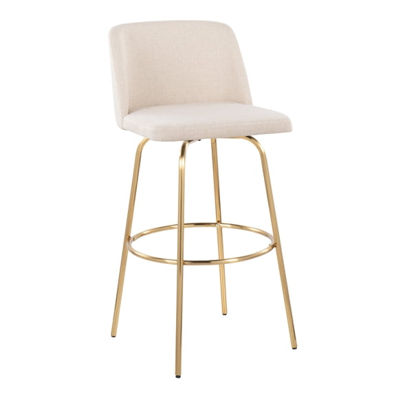 Silver Orchid  Vallberga 30" Fixed-Height Bar Stool with Metal Base & Round Gold Footrest (Set of 2) Cream Noise Fabric/Gold Metal Base Gold Finish