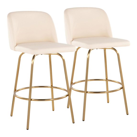 LumiSource Cream PU, Gold Metal Toriano 26" Fixed-Height Counter Stool - Set of 2
