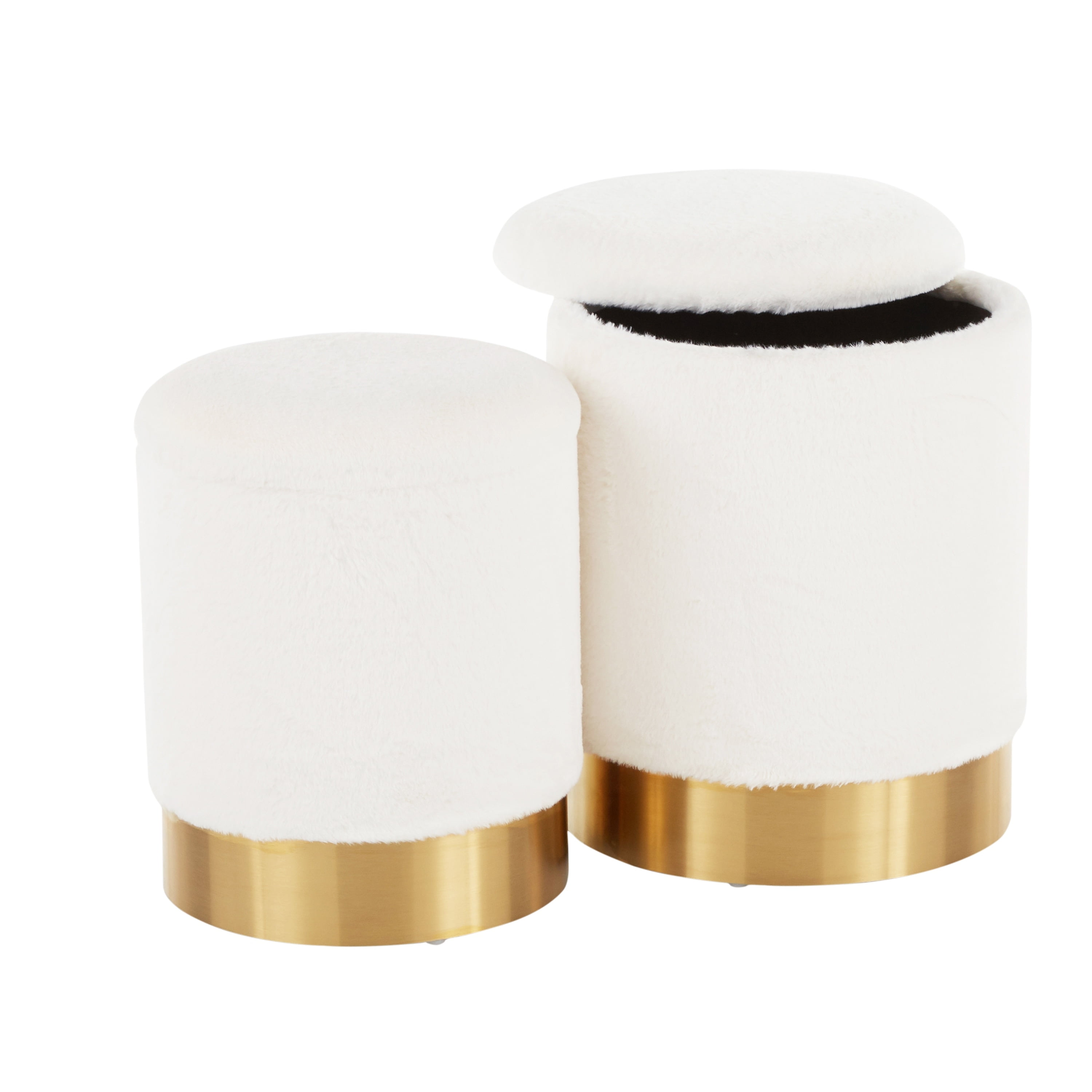 Marla White Velvet and Gold Nesting Ottomans Set of 2