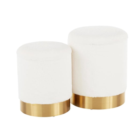 LumiSource Cream Plush Fabric Marla Nesting Ottoman Set