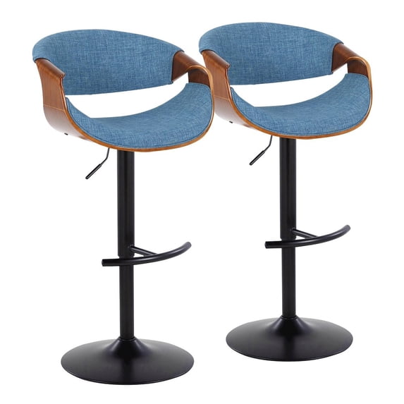 Curvo Adjustable Bar Stool, Chrome Bar Stools, Bar Chairs, Swivel Bar Stools, Bar Stools Set of 2 (Blue)