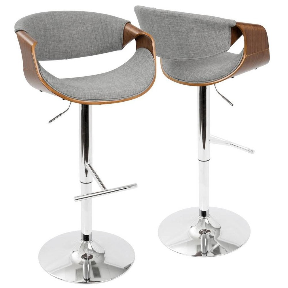 Mid-Century Modern Adjustable Swivel Gray Wood & Metal Bar Stool