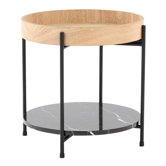 LumiSource Black Metal, Natural Wood, Black Marble Daniella End Table
