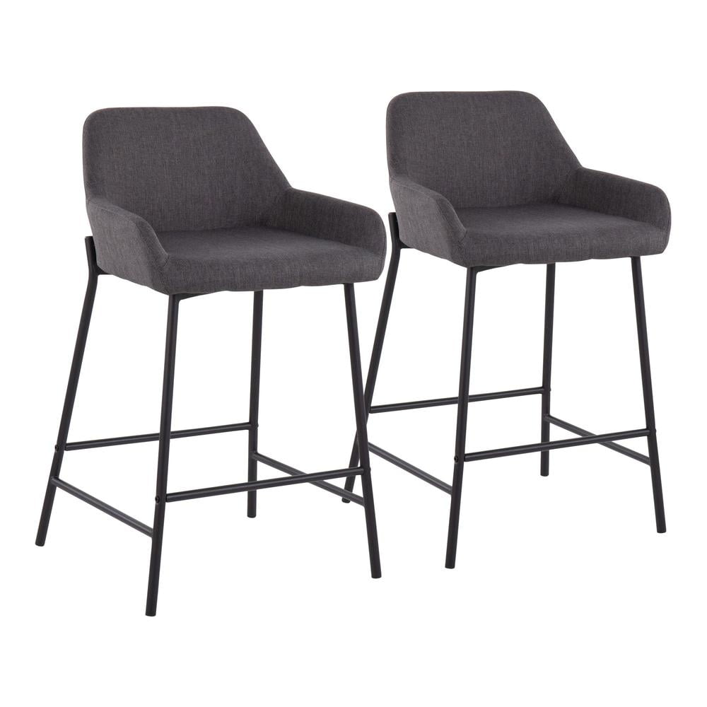 Daniella Charcoal Fabric and Black Metal Counter Stools (Set of 2)
