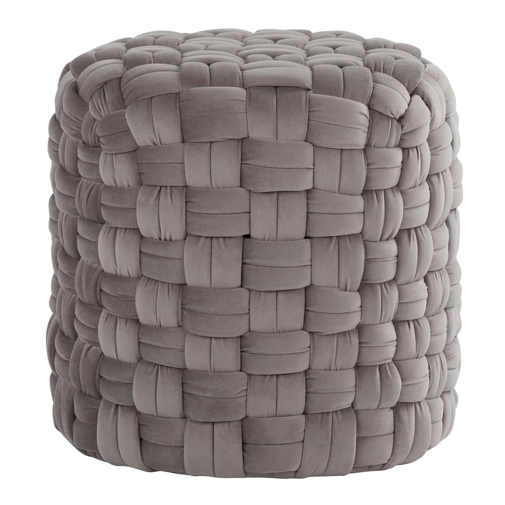 LumiSource Dark Grey Velvet Braided Round 16" Ottoman