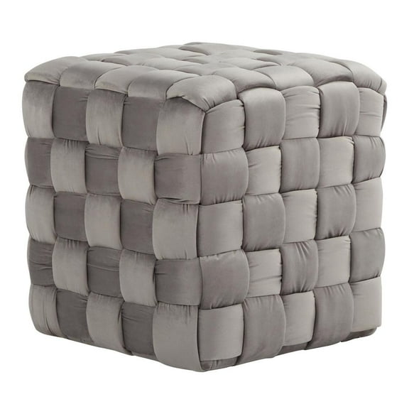 LumiSource Dark Grey Velvet Braided Square 16" Ottoman
