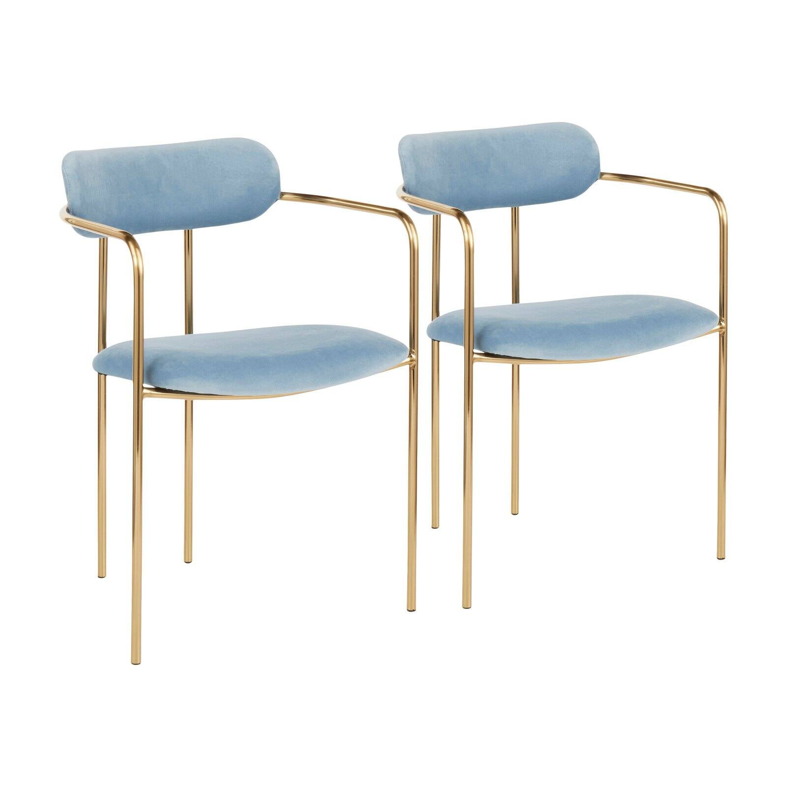 Blue Velvet Upholstered Arm Chair with Metal Frame