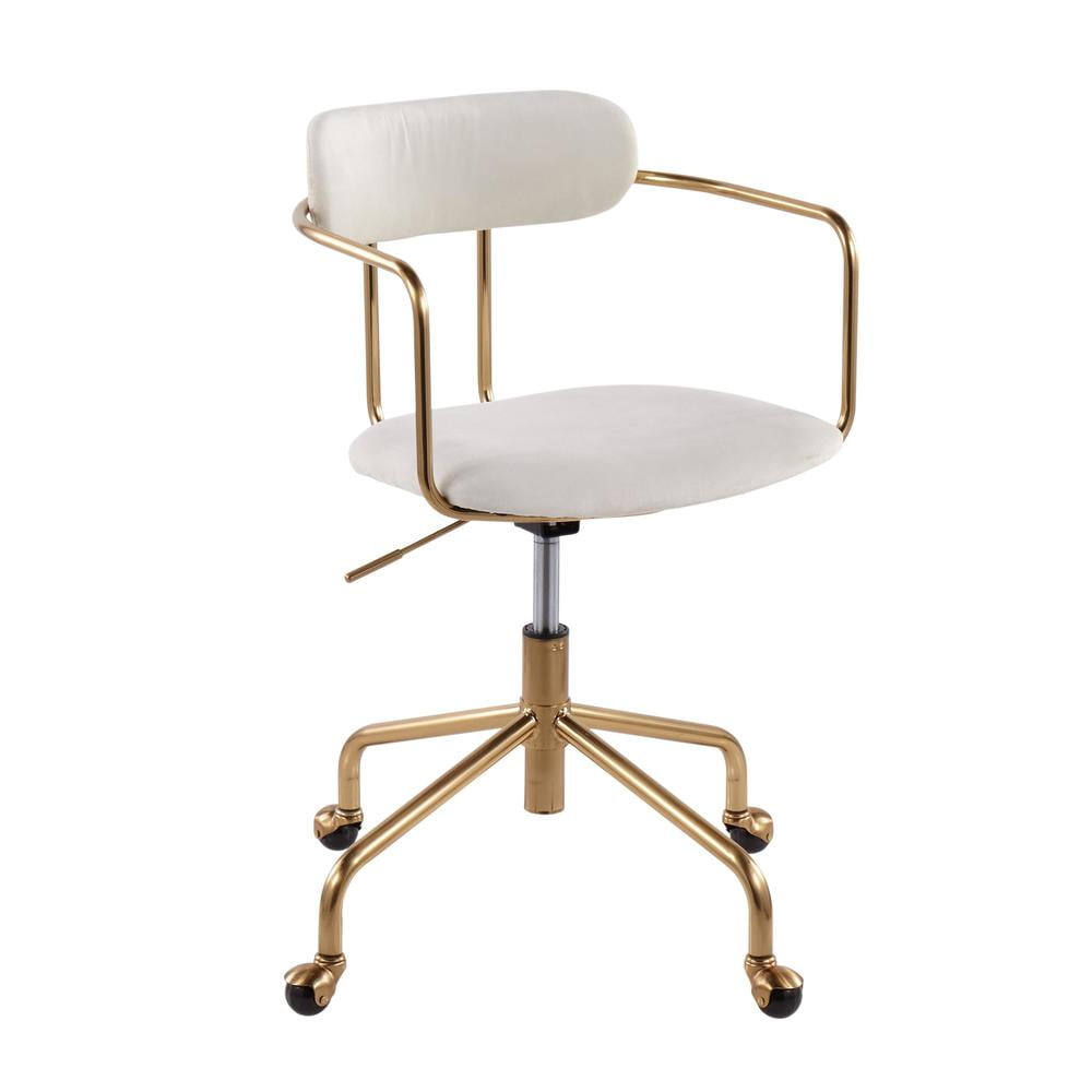 Cream Velvet Swivel Task Chair with Gold Metal Frame