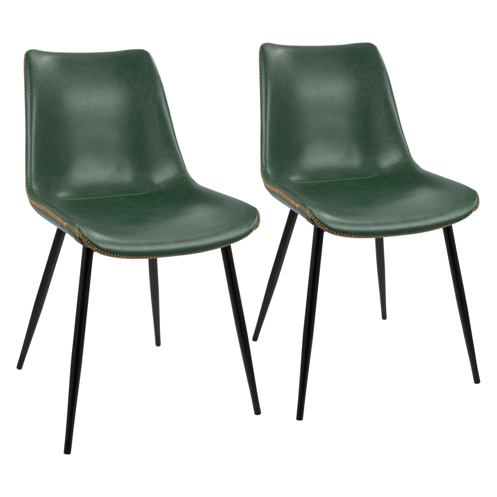 Set of 2 Green Faux Leather Parsons Side Chairs with Metal Legs