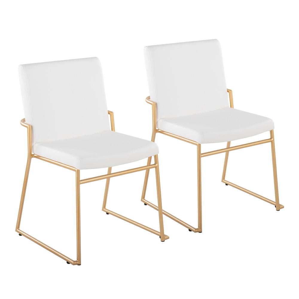 White Faux Leather and Gold Metal Upholstered Side Chair Set