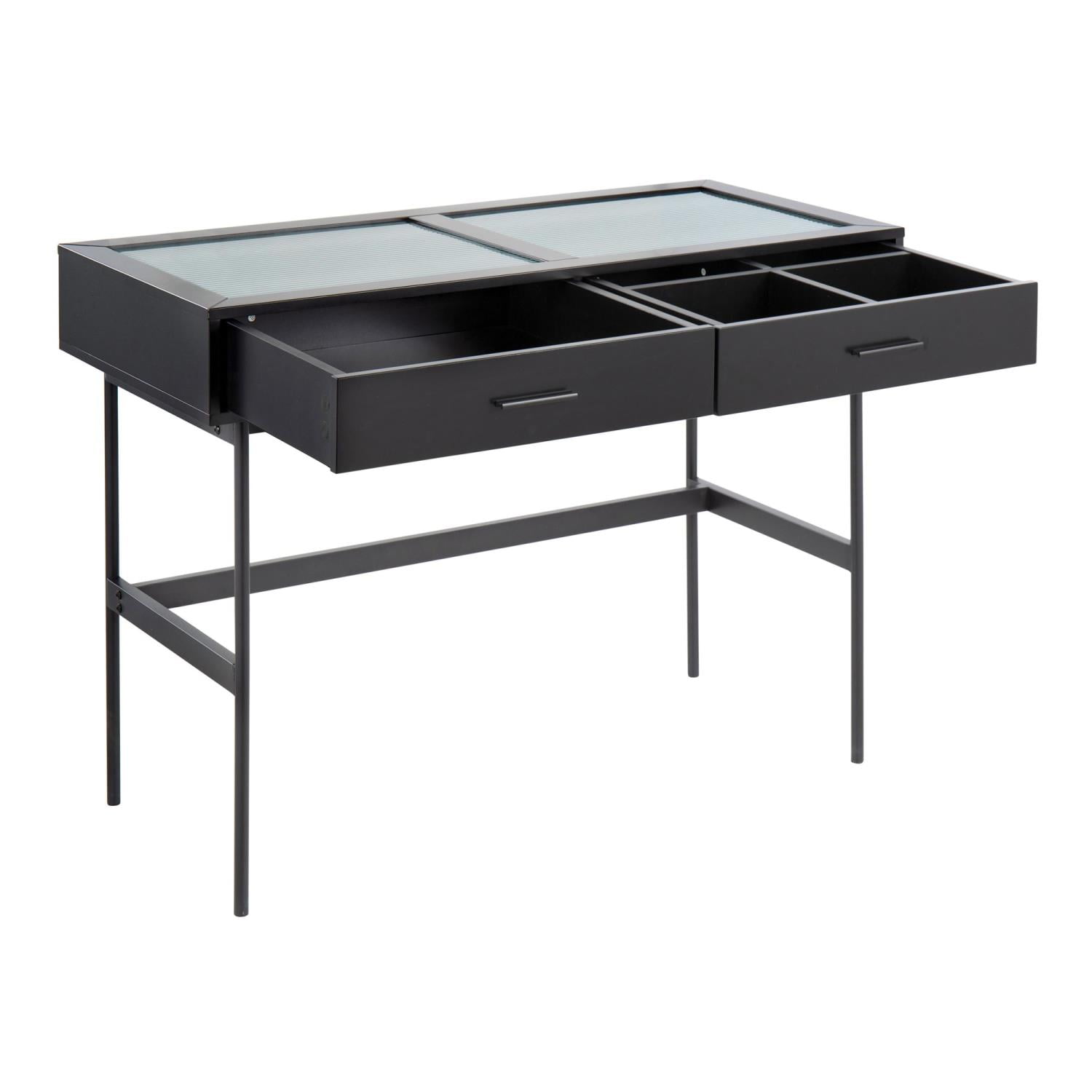 Emery Black Wood Metal Glass Console Table with Storage