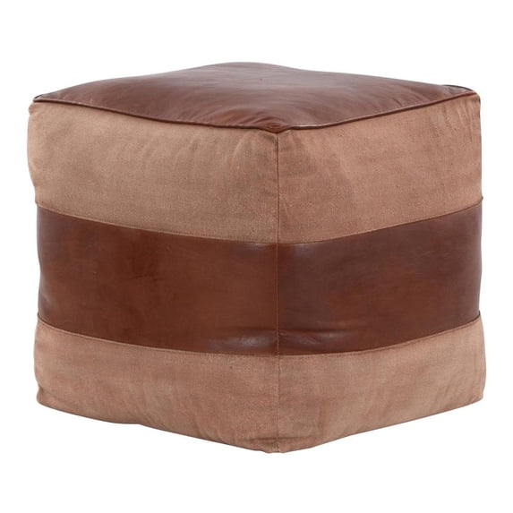 Cobbler Pouf, Leather Ottoman, Small Ottoman, Square Ottoman Foot Rest, Pouf Ottoman, Foot Stool Ottoman, Foot Stool Ottoman for Living Room (Espresso Leather, Tan Canvas)