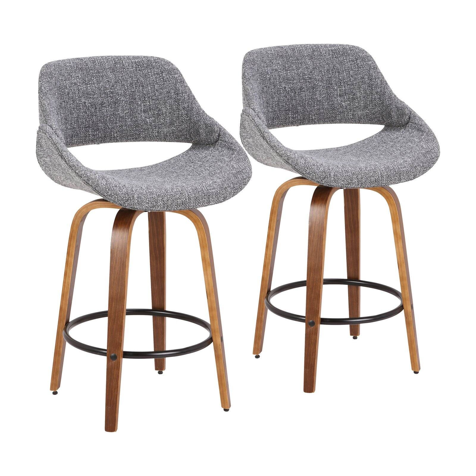 Mid-Century Modern Swivel Counter Stool in Steel Gray with Walnut Accents
