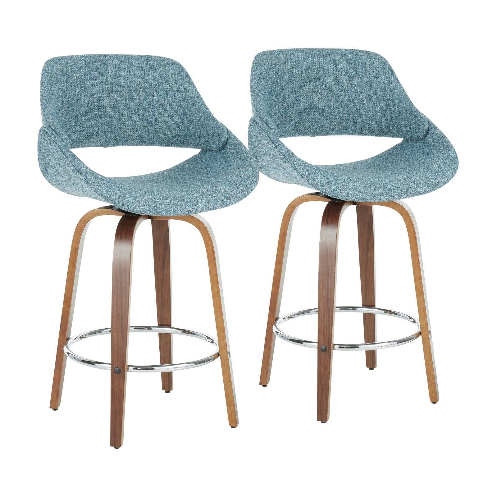 Set of 2 Blue Swivel Mid-Century Modern Counter Stools