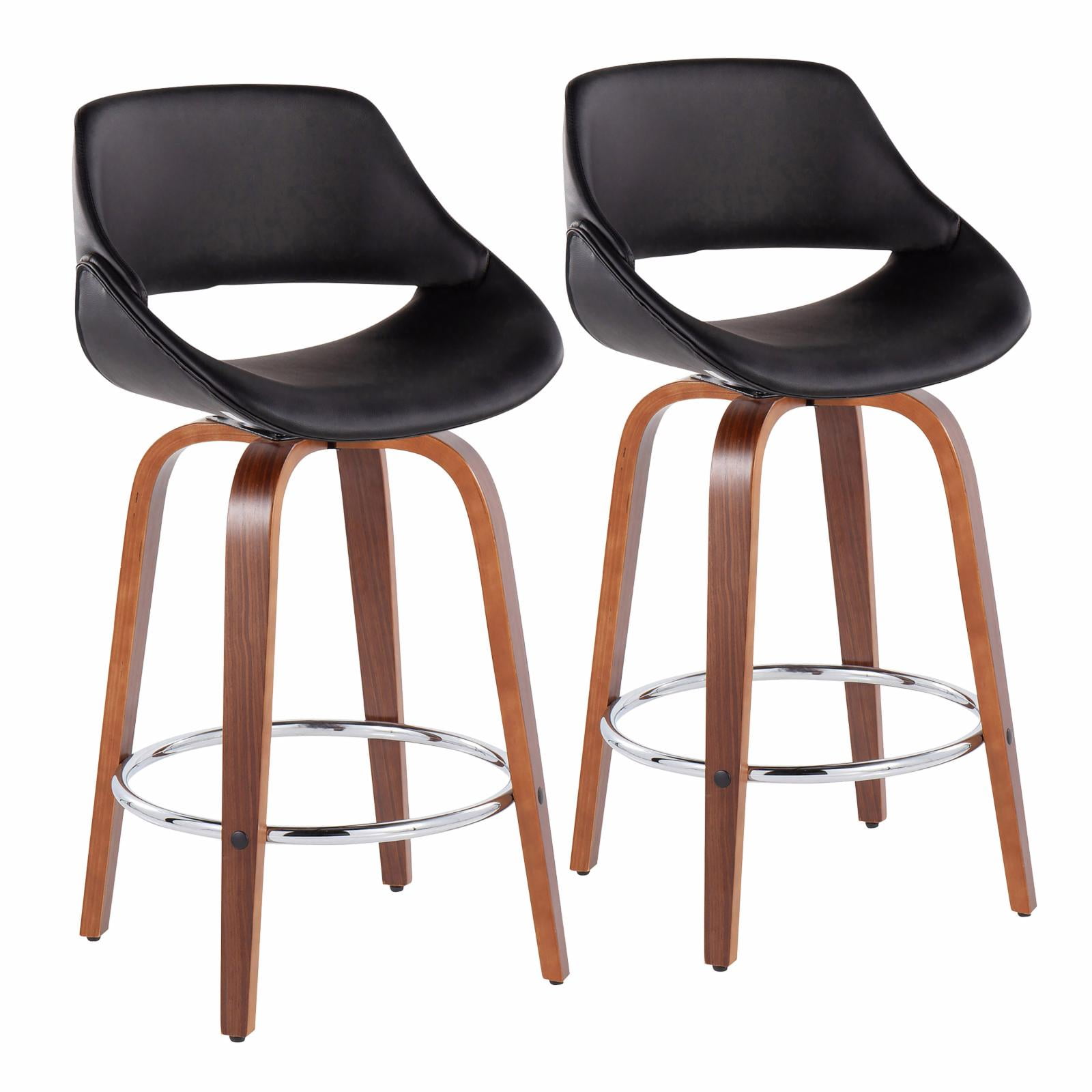 Walnut and Black Metal Swivel Adjustable Counter Stool, Set of 2