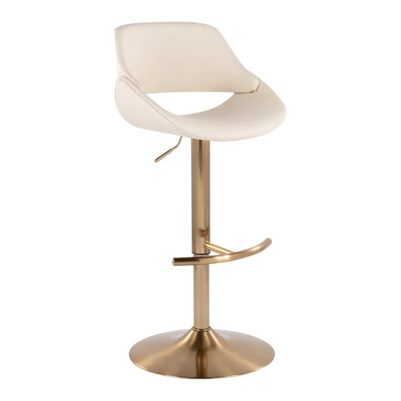 Silver Orchid Svellingen Adjustable Bar Stool with Rounded T Footrest - Set of 2 Cream Faux Leather/Gold Metal Gold Finish Faux Leather Faux Leather