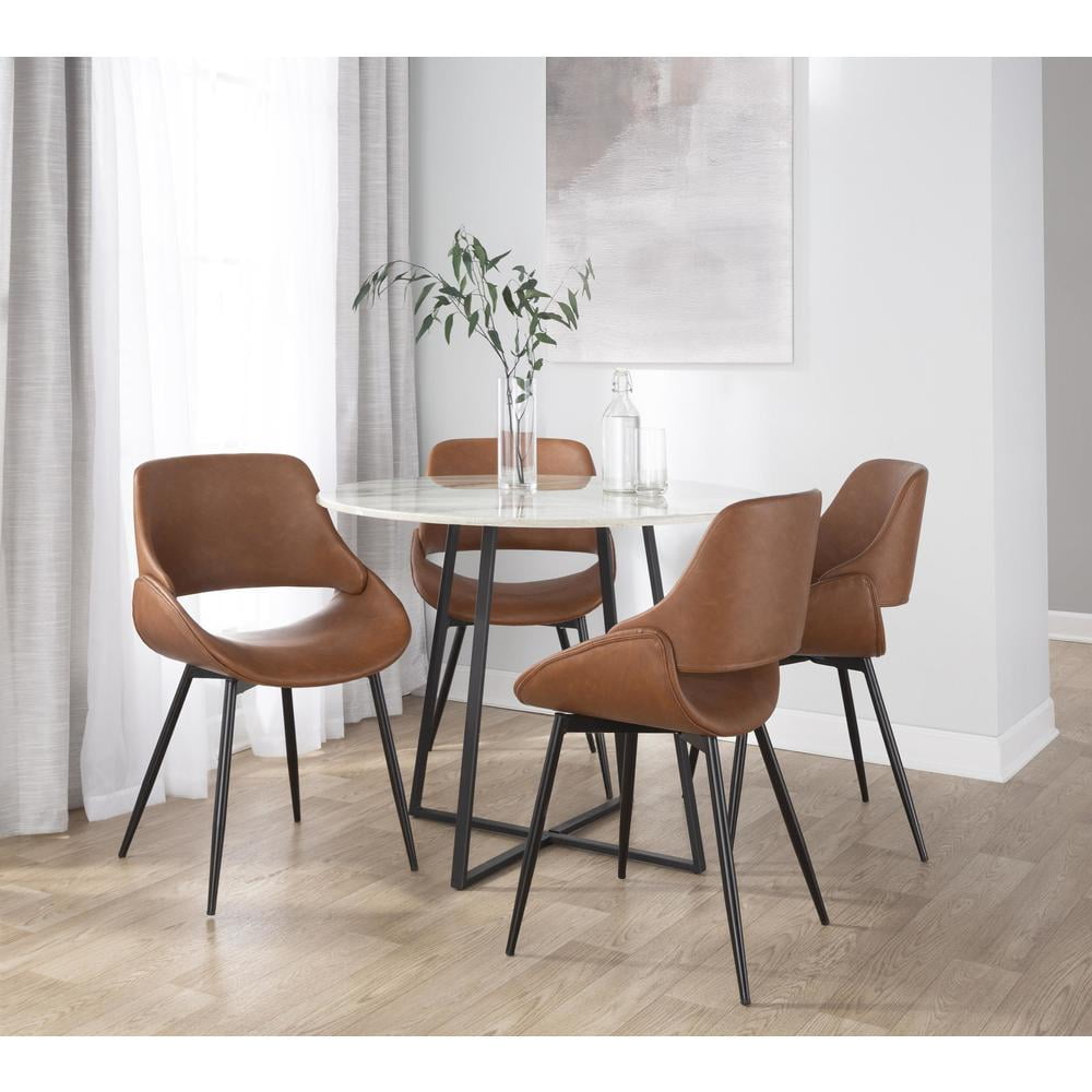 Camel Faux Leather Upholstered Side Chair with Black Metal Legs