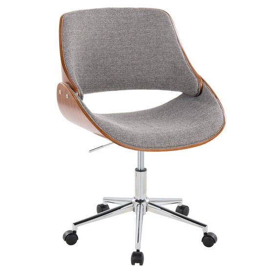 LumiSource Fabrizzi Office Chair in Chrome Metal, Walnut Wood, Grey Fabric color
