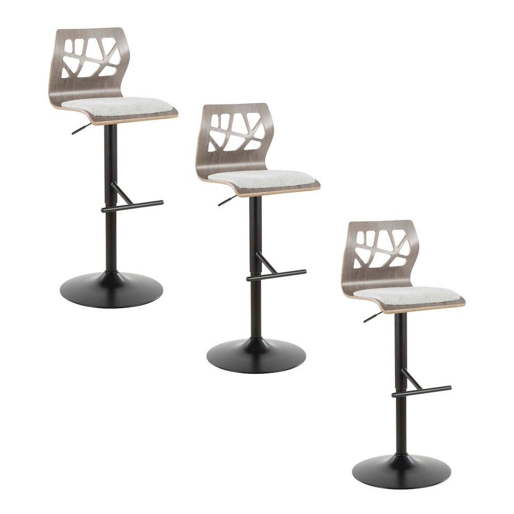 Folia Adjustable Swivel Bar Stools Set of 3 in Light Grey and Black