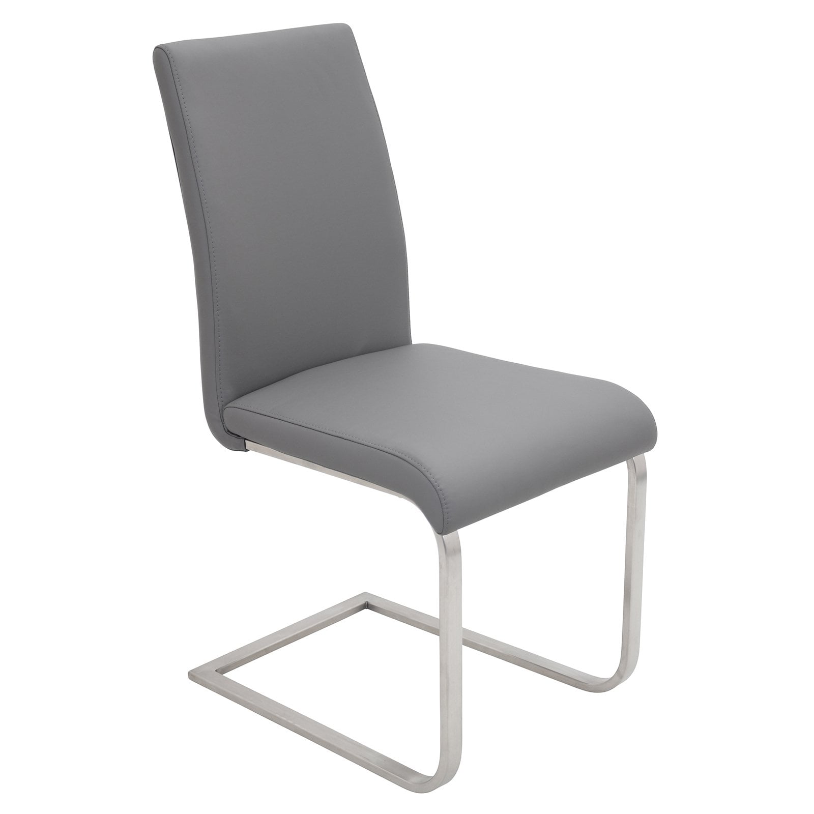 Gray Upholstered Leather Parsons Side Chair with Metal Frame