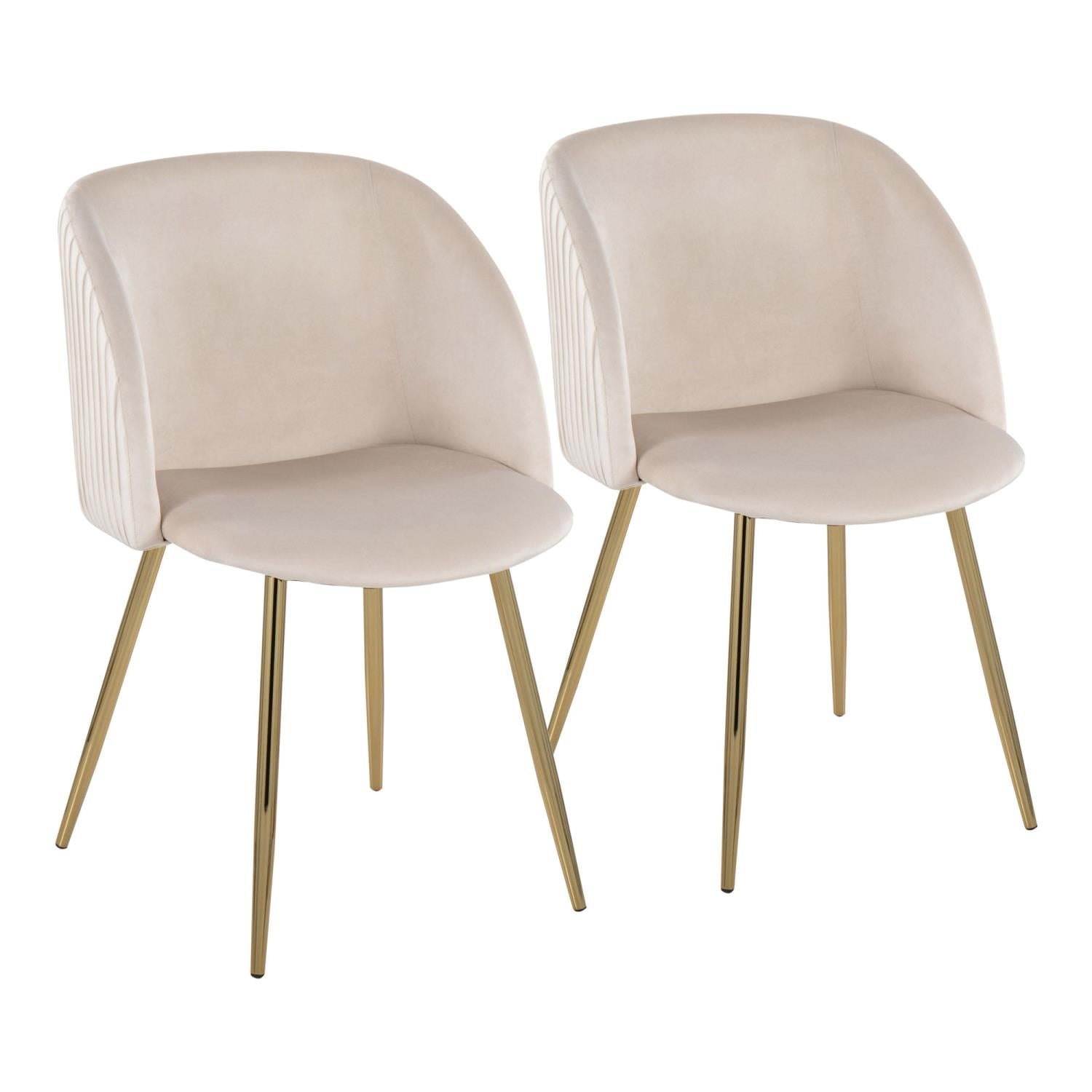 Set of 2 White Velvet Upholstered Dining Chairs with Metal Legs