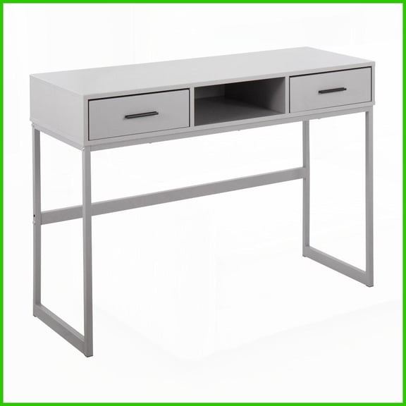 LumiSource Franklin Contemporary Coffee Table - Grey, Engineered Wood Top with 2 Drawers & Geometric Metal Frame