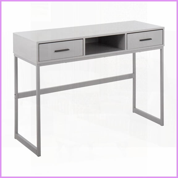 LumiSource Franklin Grey Coffee Table - Contemporary Engineered Wood Top with Drawer Storage & Geometric Metal Frame