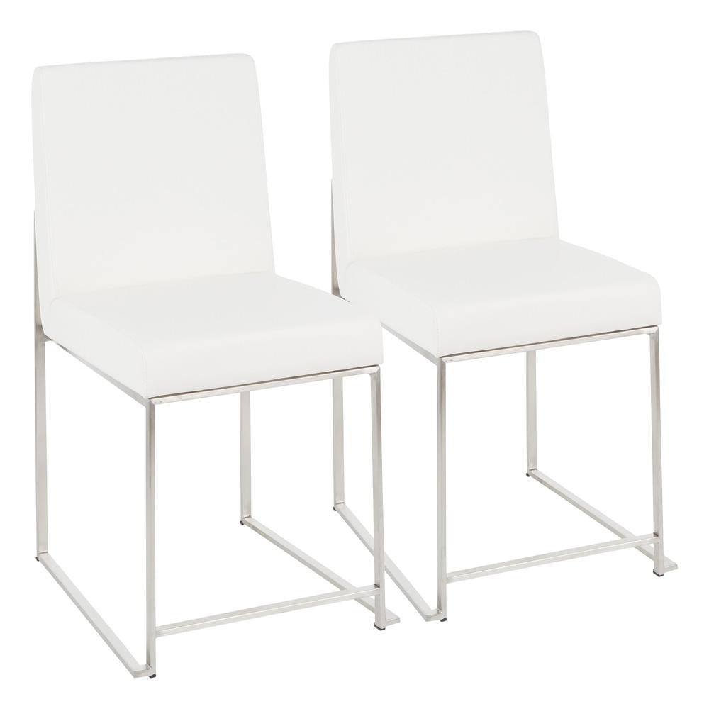 White Faux Leather High Back Metal Side Chair