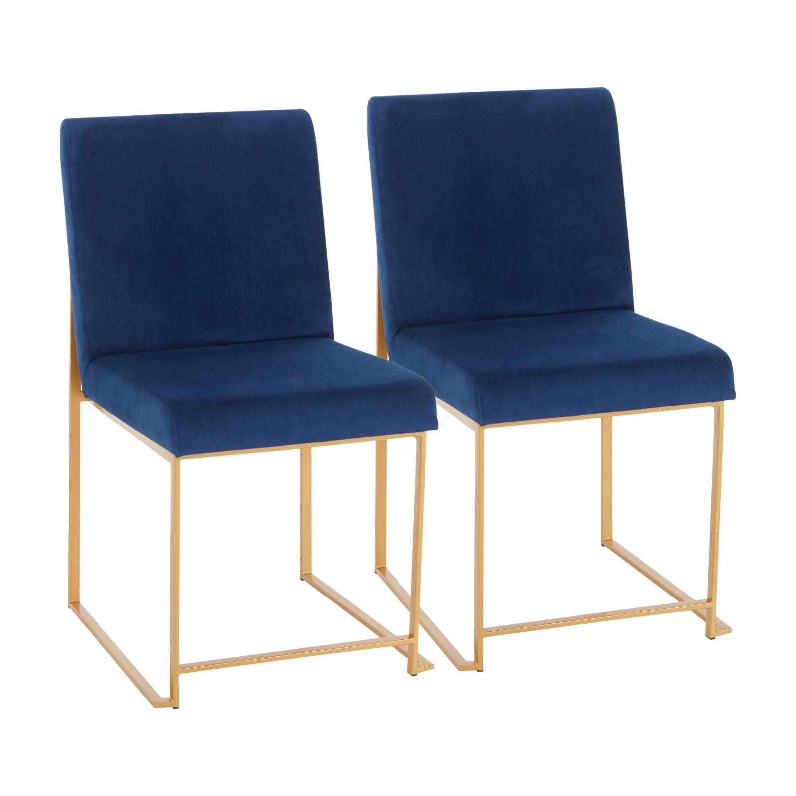 Fuji Luxe Blue Velvet Gold Metal High Back Side Chair