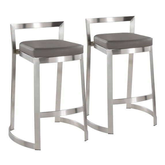 Fuji DLX Counter Stools for Kitchen Counter in Stainless Steel and Faux Leather, Counter Height Chairs, Bar Stools Set of 2, Counter Height Chairs, Bar Stools For Kitchen Island