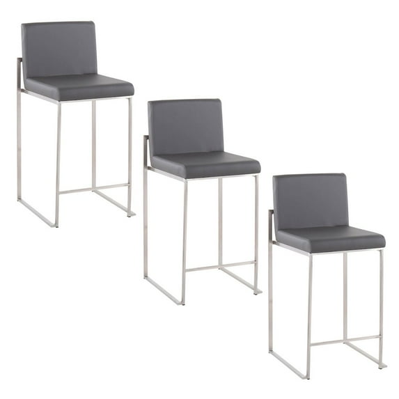 LumiSource Fuji High Back 26" Fixed-Height Counter Stool - Set Of3