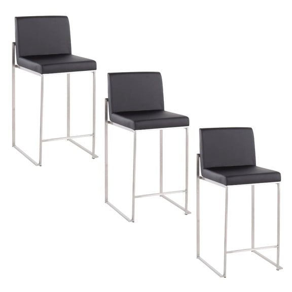 LumiSource Fuji High Back 26" Fixed-Height Counter Stool - Set of 3