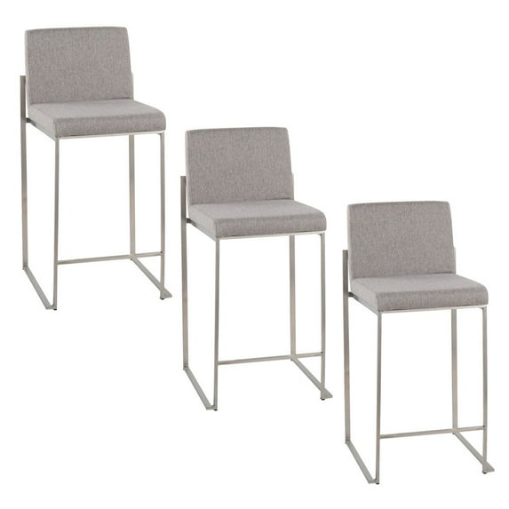 Fuji High Back Counter Stools for Kitchen Counter, Counter Height Chairs, Bar Stools Set of 3 with Backs, Counter Stools Set of 3, Bar Stools Set of 3 Counter Height (Grey Fabric)