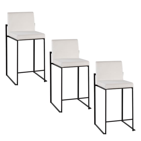 Fuji High Back Counter Stools for Kitchen Counter, Counter Height Chairs, Bar Stools Set of 3 with Backs, Counter Stools Set of 3 Black, Bar Stools Set of 3 Counter Height (White Velvet)