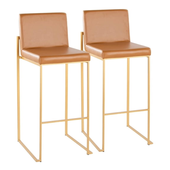 Fuji High Back Bar Stool, Bar Chairs, Bar Stools Set of 2 (Camel Faux Leather)