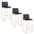 thumbnail image 1 of Fuji High Back Bar Stool Set of 3 Gold, Bar Chairs Set of 3, Gold Bar Stools, Bar Stools Set of 3 with Backs (Black Faux Leather), 1 of 6